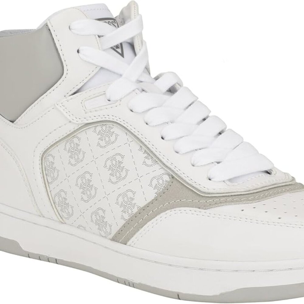 GUESS Towen Men's High Top Sneaker Iconic Logo Lace Up Leather Casual WHT 10.5